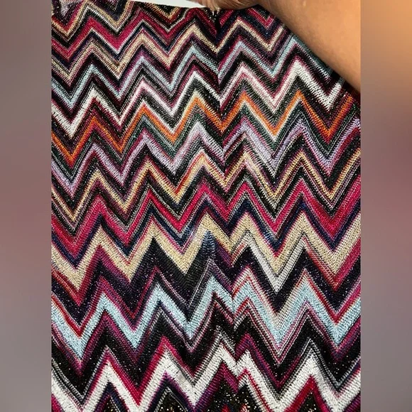 Missoni Zig Zag Lame Multicolor Raschel Midi Dress Long Sleeves sz 46 - Picture 10 of 11